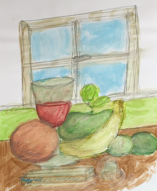Naturaleza muerta con frutas y copa de vino
