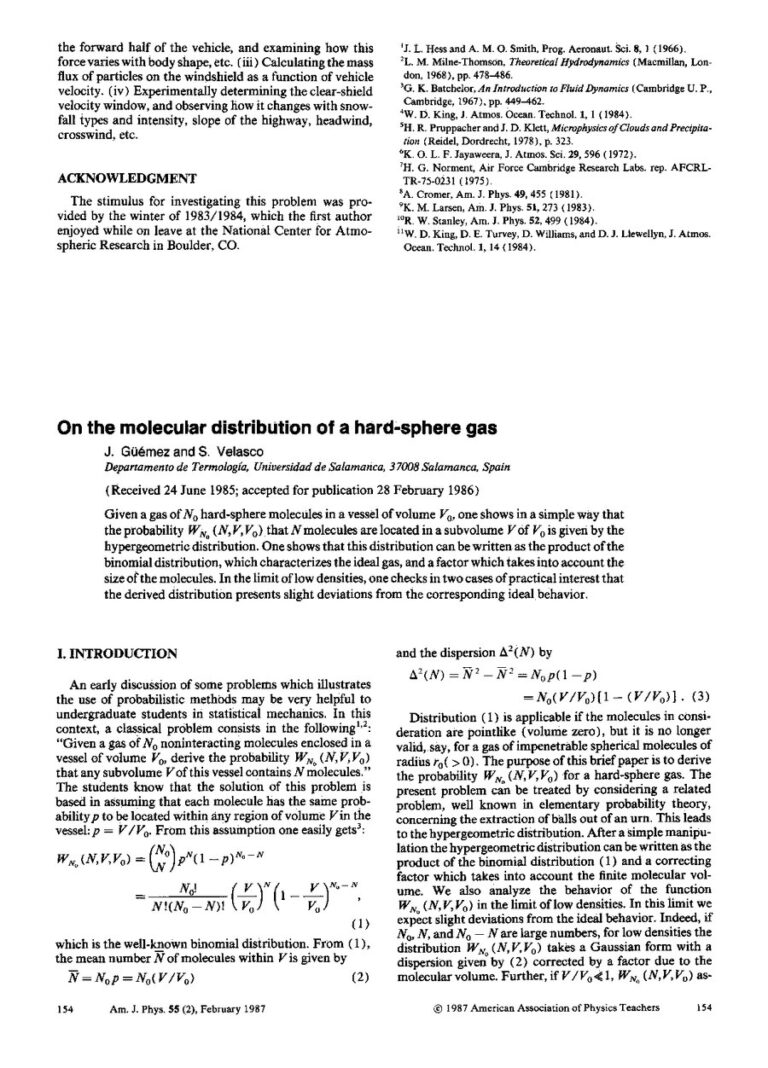 Primera página del artículo «On the molecular distribution of a hard-sphere gas»