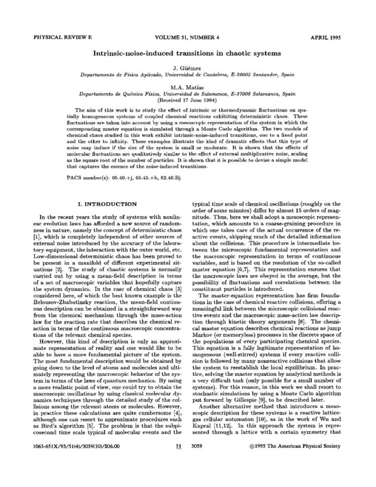 Primera página del artículo «Intrinsic-noise-induced transitions in chaotic systems»