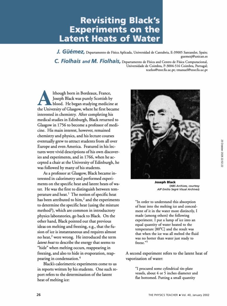 Primera página del artículo «Revisiting Black’s experiments on the latent heats of water»