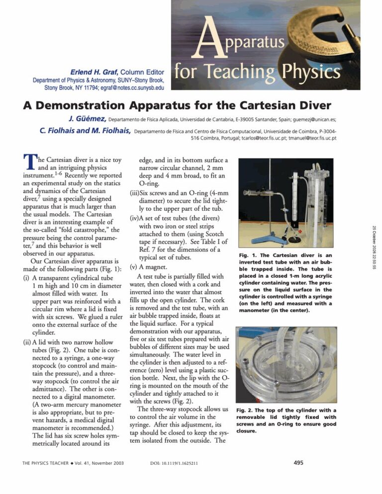 Primera página del artículo «A Demonstration Apparatus for the Cartesian Diver»