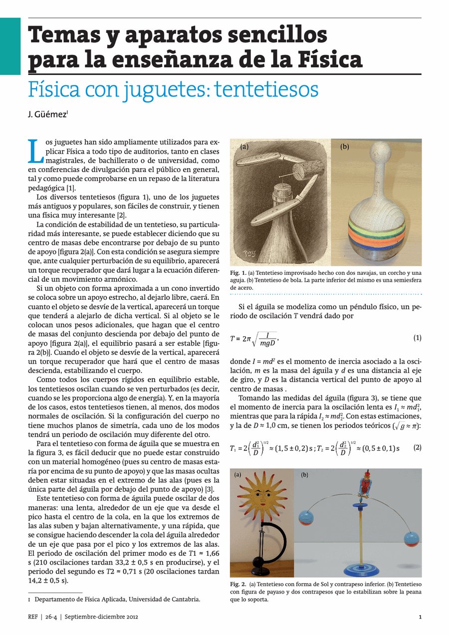 Primera página del artículo «Física con juguetes: tentetiesos»