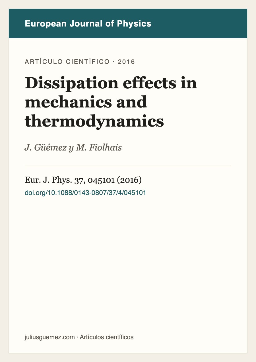 Ficha del artículo «Dissipation effects in mechanics and thermodynamics»