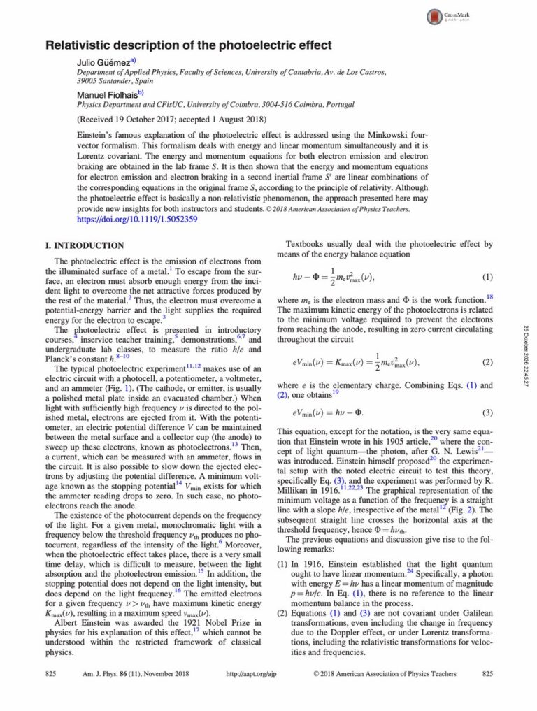 Primera página del artículo «Relativistic description of the photoelectric effect»