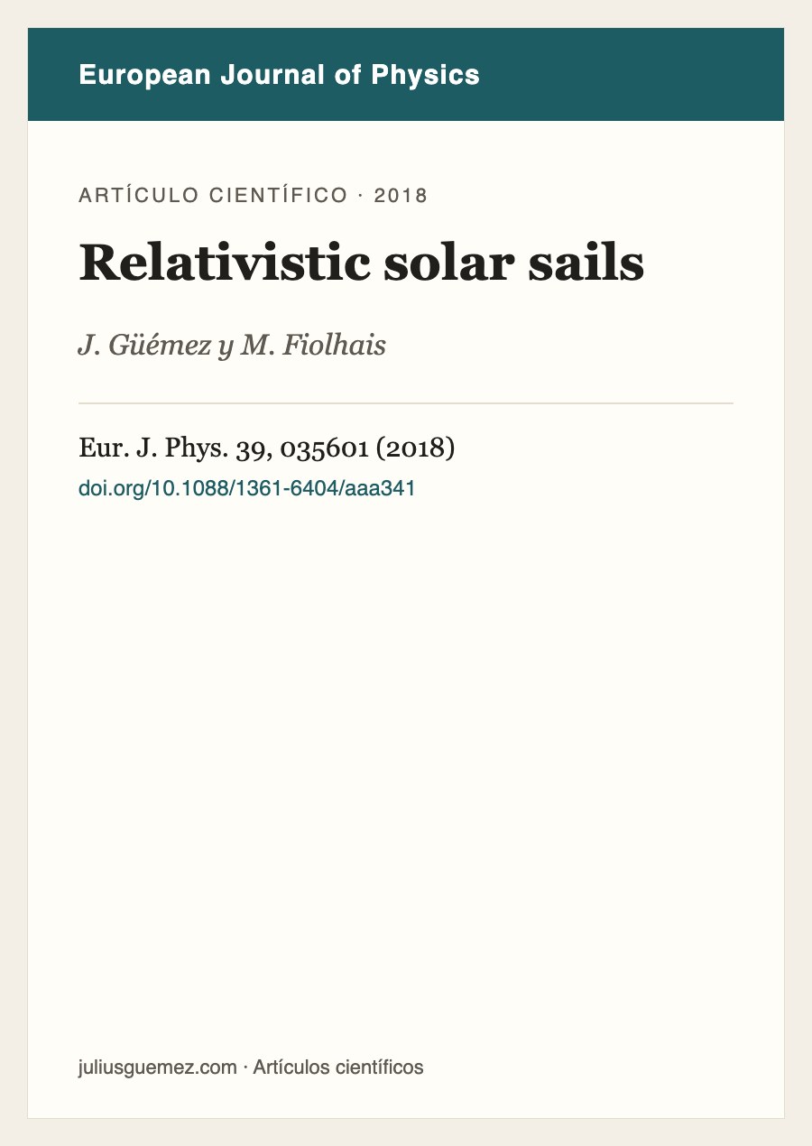 Ficha del artículo «Relativistic solar sails»