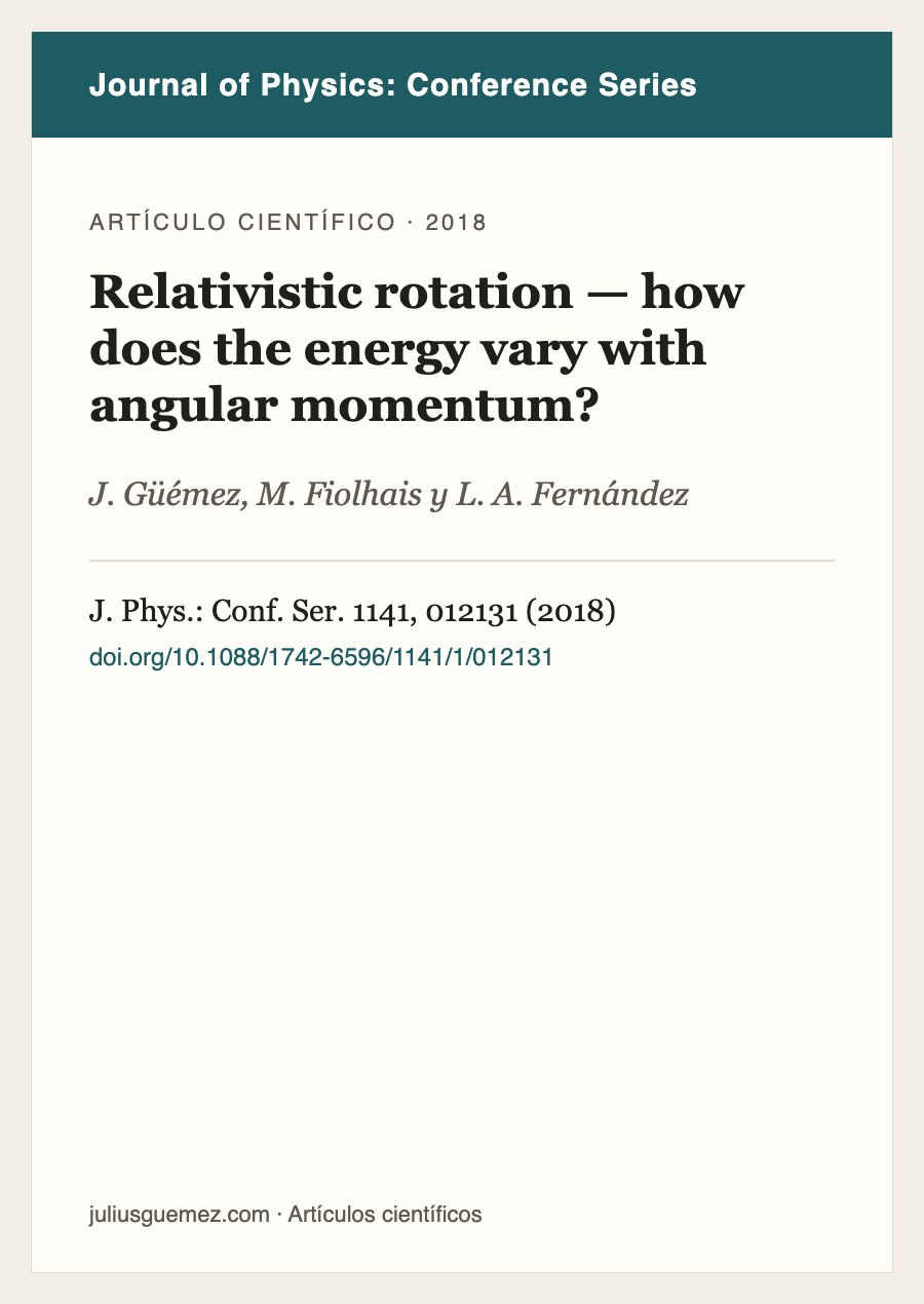 Ficha del artículo «Relativistic rotation — how does the energy vary with angular momentum?»
