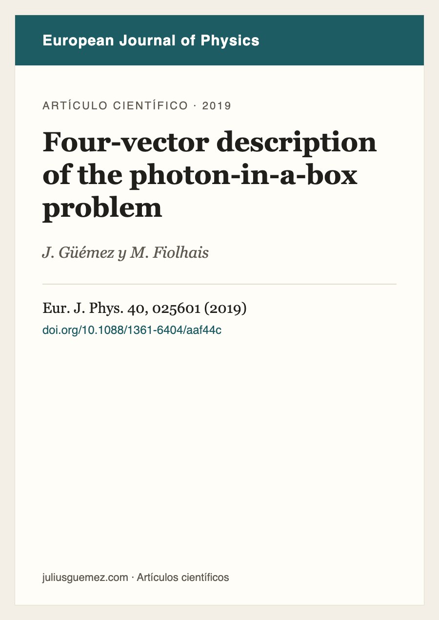Ficha del artículo «Four-vector description of the photon-in-a-box problem»