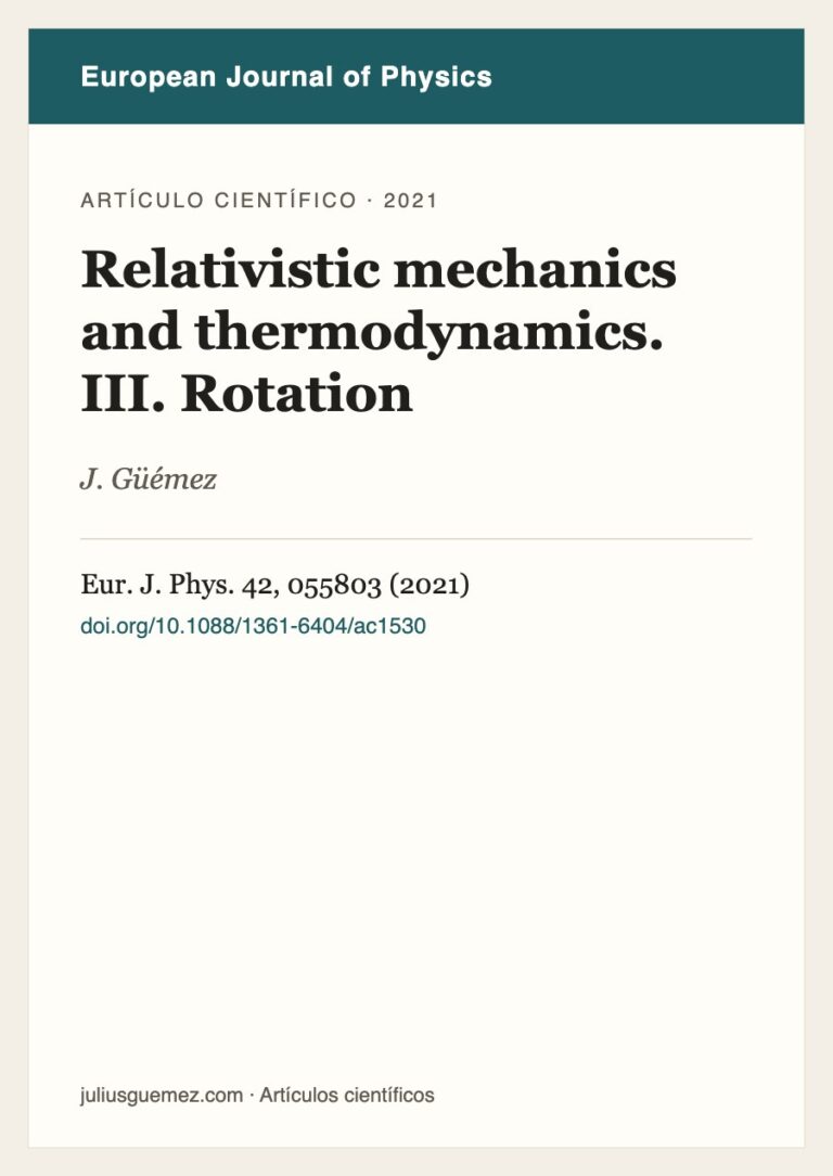 Ficha del artículo «Relativistic mechanics and thermodynamics. III. Rotation»